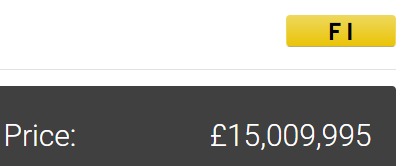 F 1 number plate for sale at £15,000,000 on Regtransfers